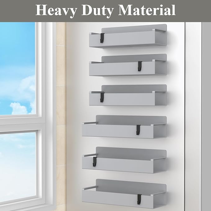 HuggieGems 6 Pack Magnetic Spice Rack Organizer for Refrigerator and Oven, Silver Fridge Organizers and Storage for Kitchen