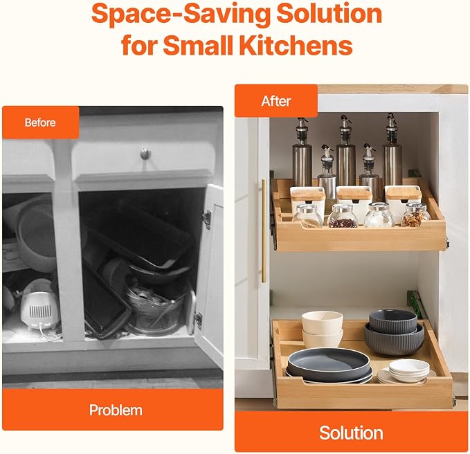VEVOR Pull Out Cabinet Organizer, 17"W x 21"D Cabinet Drawer, Soft Close Slide out Shelf, Heavy-Duty Sliding Wood Drawer, Bottom Mount Size（17.5"W x 23"D）and Side Mount Size（18"W x 23"D）