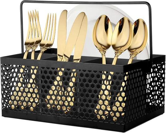 Utensil Caddy, Silverware Caddy for Party, Metal Silverware Holder, Silverware Organizer Countertop, Cutlery Storage for Kitchen Party- Black