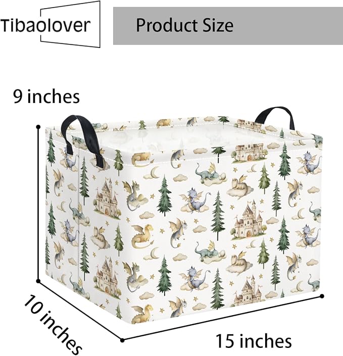 Rectangular Baby Kids Storage Basket for Home Kitchen Girls Cute Toy Storage Bin Organizer Shelf Book Room Decor(Castle Dinosaur)