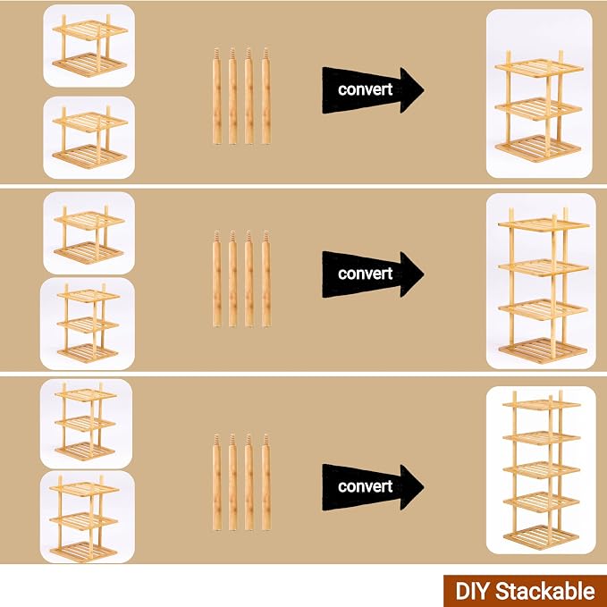 6-Tier Vertical Shoe Rack - Tall Narrow Shoe Rack Organizer for Small Spaces,Bamboo Shoen Shelf for Entryway,Closet,Corner,Doorway,Skinny Shoe Shelf Space Saving Shoe Storage (Natural, 6-Tier)