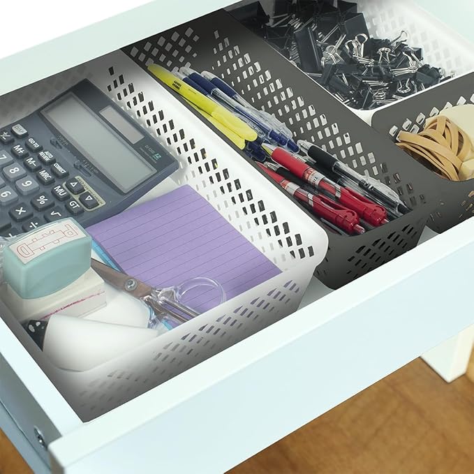 Glad Plastic Storage Basket Set - Multipurpose Drawer Trays, Kitchen Pantry Containers, and Bathroom Bins - Large Organizers, White, 3 Count (Pack of 4)