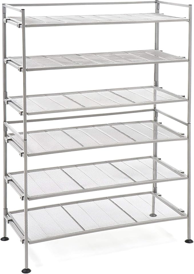 Seville Classics Multi Level Shoe Rack Sturdy Freestanding Shelf for Bedroom, Closet, Entryway, Stackable Durable Metal Home Storage, 3-Tier, 12-Pair Mesh, Satin Pewter Mesh 1 Piece