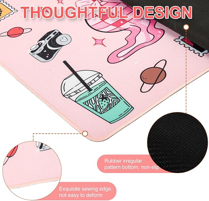 L-SPOUTTO Cute Desk Mat for Keyboard and Mouse,Girly XXL Large Mouse Pad | Non-Slip Keyboard Pad Waterproof Desktop Mat for Laptop Computer Work Game Home Office-Cartoon Pink