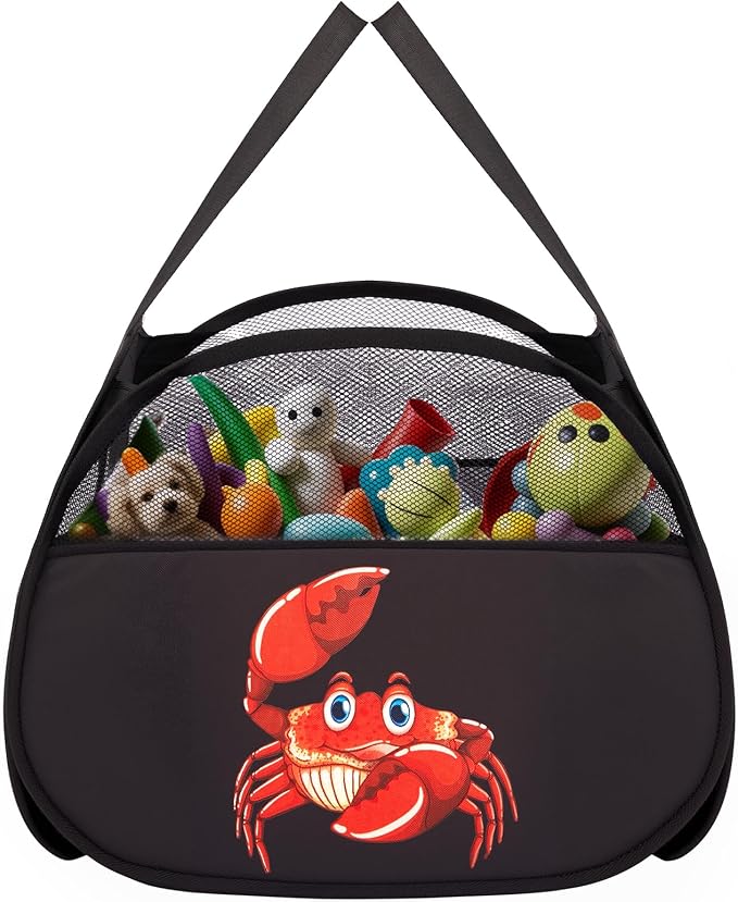 YOHOOLYO 95L Toy Storage Basket Box Chest for Boys Baby Toddler Kids, Collapsible Pop Up Large Mesh Toy Organizer Bin with Handles for Living Room Area, Playroom, Closet (Jellyfish&Crabs)