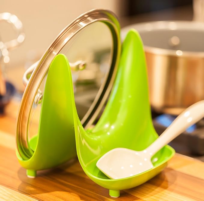 Hutzler Pot Lid Stand & Spoon Rest, Green