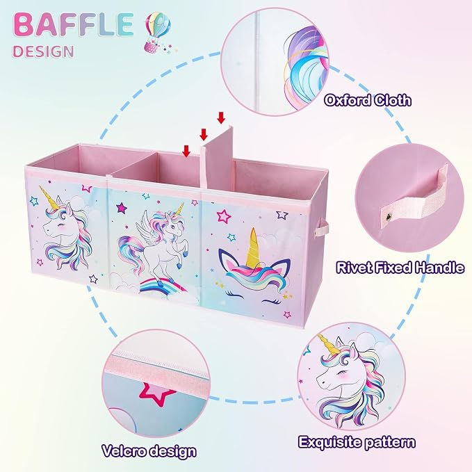 WERNNSAI Extra Large Toy Chest - Unicorn Toy Box Chest Organizer with Flip-Top Lid Collapsible Sturdy Storage Bin with Handles 38 x 13 x 16 Inch for Kids Girls Pink Closet Nursery Living Room Bedroom