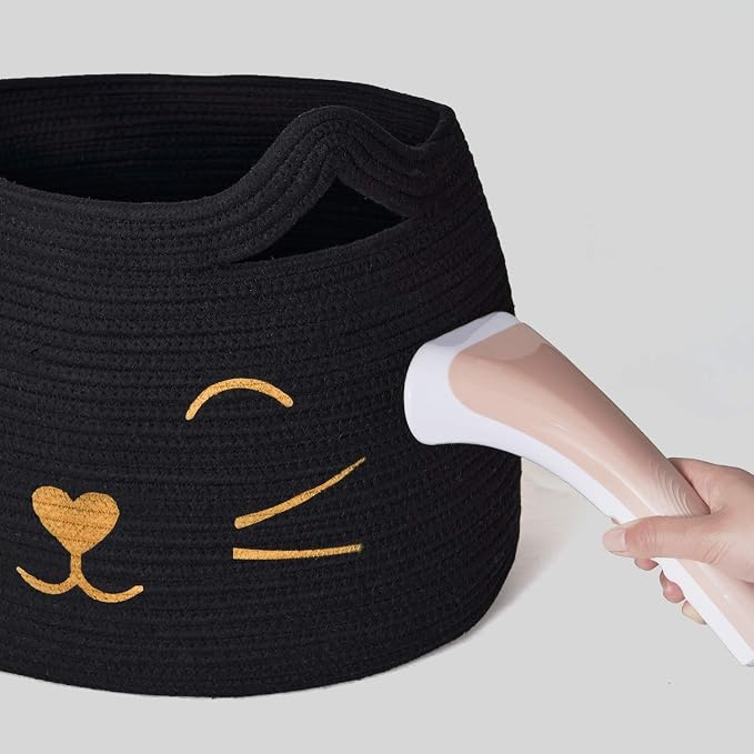 Large Woven Cotton Rope Storage Basket, Baby Laundry Basket Organizer for Toys, Blanket, Clothes, Towels, Gifts | Pet Gift Baskets for Cat, Dog - 15.7" L×11.8" H, Black