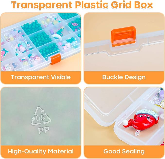Moon Magpie 8PACK Extra Thick Bead Organizers, 15 Grid Mini Clear Plastic Storage Box Craft Containers for Nail jewelry rhinestones DIY Supply Case