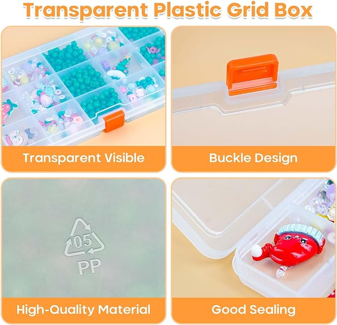 Moon Magpie 4PACK Extra Thick Bead Organizers and Storage Box, 15 Grid Mini Clear Jewelry Making Storage Solutions Plastic Organizer Case Craft Containers for Nail Rhinestones DIY Diamond Accessories