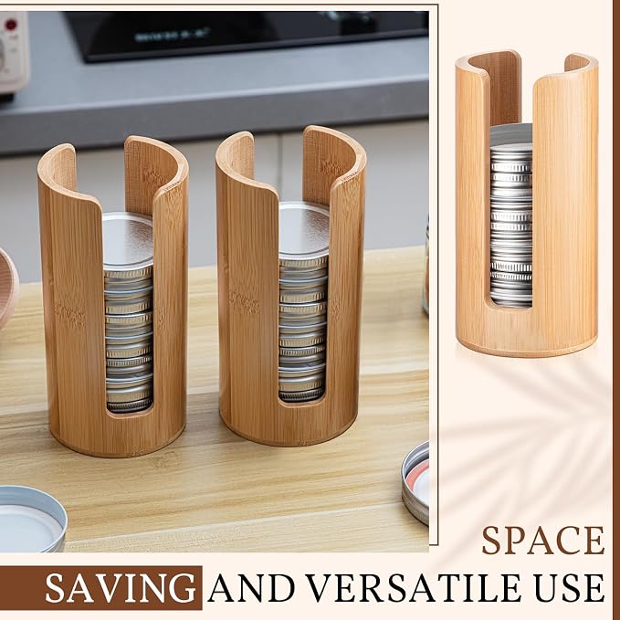 Suclain 2 Pcs Mason Jar Lid Organizer (Only for Regular Mouth) Bamboo Vertical Mason Jar Lid Storage Accessories Tumbler Lids Holder Cup Lids Organizer for Home Kitchen Countertop Cupboard