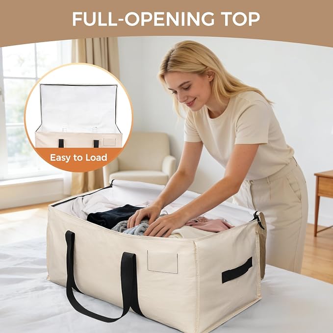 BAGAIL Heavy Duty Moving Bags with Strong Handle, Extra Large Moving Boxes, Storage Tote for Clothes, College Moving Supplies(Beige, 8 Pack)