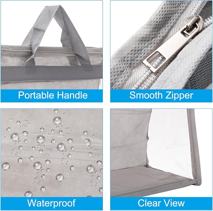 PATIKIL Handbag Dust Bags, 2 Pack Clear Purse Storage Organizer XXL Size PVC Dustproof Handbag Cover Transparent Purse Protector, Light Gray