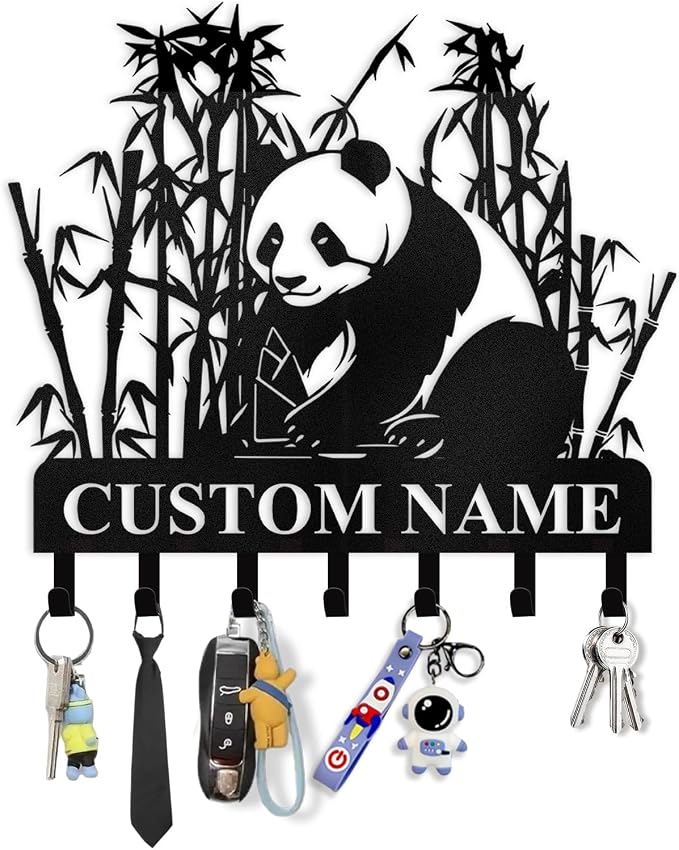 Dyoart Bamboo Panda Animal Wall Key Holder | Metal Key Organizer with Hooks | Coat Rack & Wall Decor for Front Door & Hallway