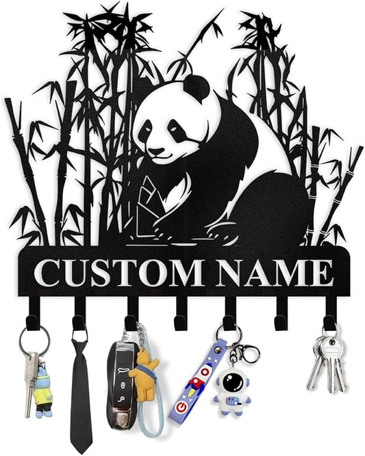 Dyoart Bamboo Panda Animal Wall Key Holder | Metal Key Organizer with Hooks | Coat Rack & Wall Decor for Front Door & Hallway
