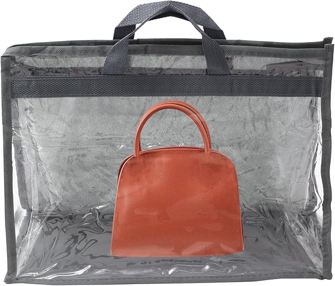 PATIKIL Handbag Dust Bags, 2 Pack Clear Purse Storage Organizer M Size PVC Dustproof Handbag Cover Transparent Purse Protector, Gray