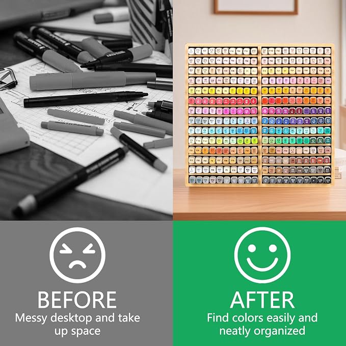 walowalo Bamboo Marker Organizer Markers 280pcs Markers Pen Holder Art Supply Pencil Storage Organizer with 28 Compartments All-in-One Marker Storage for Office Home (Holds up to 280pcs Markers)