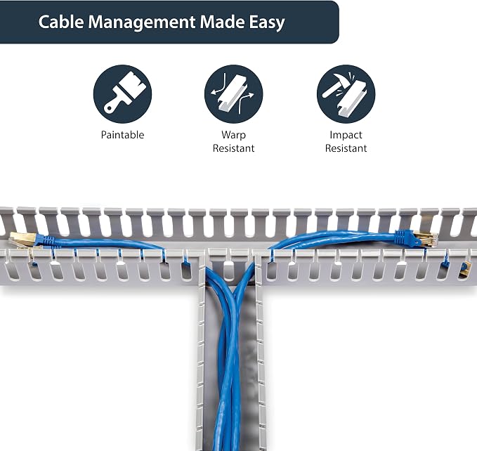 StarTech.com 2x2in Open Slot Wiring Cable Raceway Duct with Cover, Server Rack Cable Management, Cable Cover Duct, Cord Hider / Organizer, PVC Cable Manager, TAA Compliant (AD2X2)