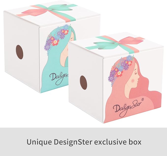 DesignSter Velvet Ring Box Hexagon - Premium Gorgeous Vintage Double Ring Display Holder with Detachable Lid for Proposal, Engagement, Wedding, Ceremony (White)
