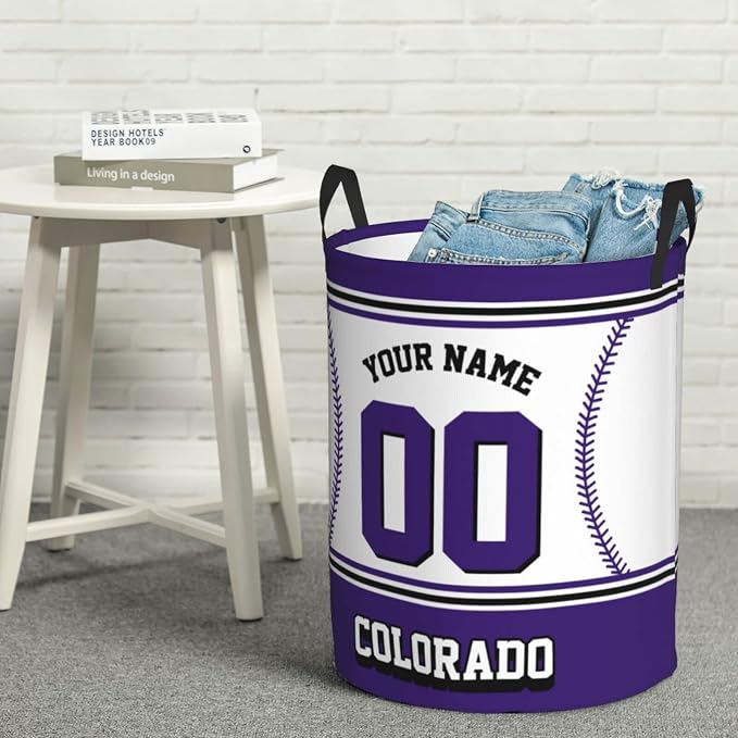 Custom Colorado Laundry Hamper Personalized Laundry Basket Customized Name And Number Collapsible Storage Basket for Bedroom Bathroom Living Room Baseball Fan Gifts