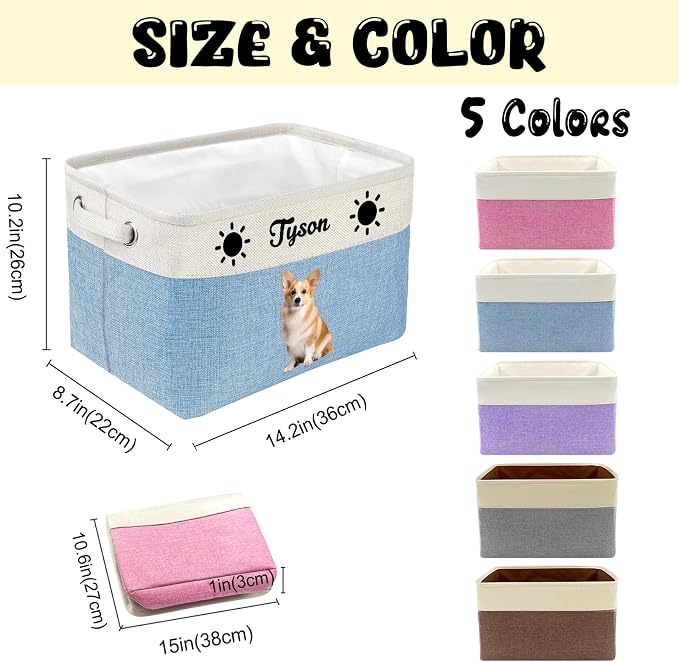 Customized Pet Toy Storage Basket - Personalized Dog & Cat Toy Organizer with Name, Foldable & Durable Fabric Bin for Pet Supplies, Organizer for Toys, Coats, Clothing, Blankets Brown