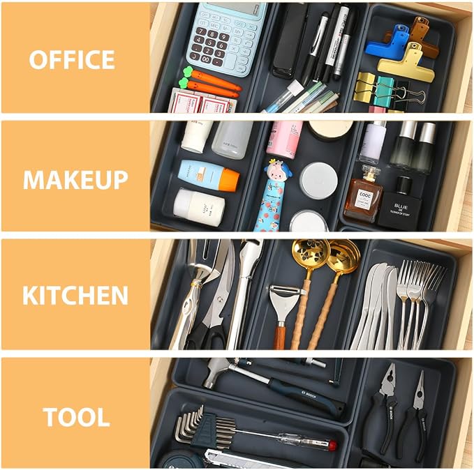 3PCS Large Plastic Drawer Organizer, 12" X 6" Desk Drawer Organizer and Storage Trays, Large-size Storage Bins, Organization and Storage Container for Makeup Vanity, Kitchen Utensil, Office, Bathroom