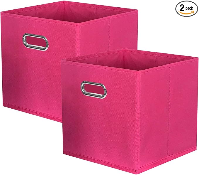 ShellKingdom Storage Bins, Foldable Fabric Storage Cubes And Cloth Storage Organizer Drawer with Metal Handle For Closet And Toys Storage, 11 X 10.5 X 10.5 INCH, 2 Pack (Fuchsia)