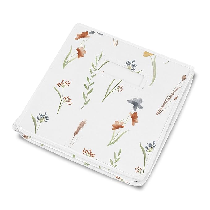 Sweet Jojo Designs Boho Floral Garden Flower Girl Collapsible Toy Storage Box Chest Organizer with Lid Baby Nursery Kid Children Room Watercolor Bohemian Farmhouse Wildflower Vintage Shabby Chic Green
