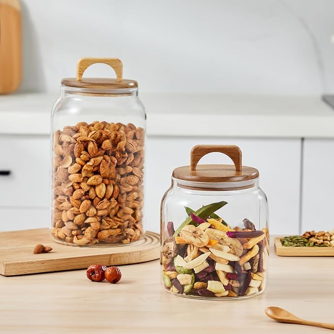 Sweejar Glass Jars for Laundry Room Organization, 90 ounce Laundry Pods Container, Glass Food Storage Jars with Airtight Lid, 1 Pack, Press Lid