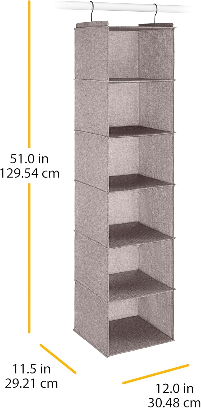 Whitmor Hanging Accessory Shelves - 6 Section Closet Organizer - Light Grey