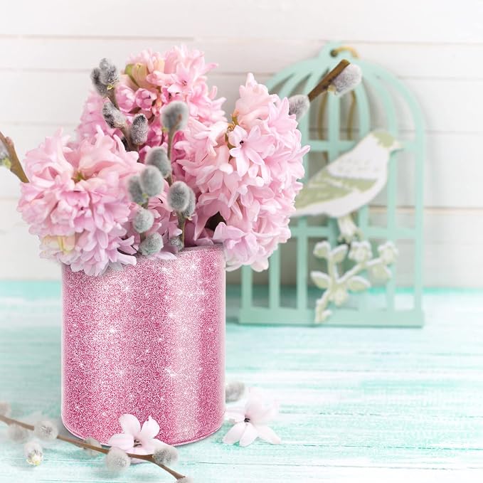 Glitter Pen Holder for Desk, Cute Pencil Cup Pink for Women Girls, Luxury Makeup Brush Holder Large Pu Leather Multi-Functional Organizer Cup for Office, Classroom, Home, Glitter Pink