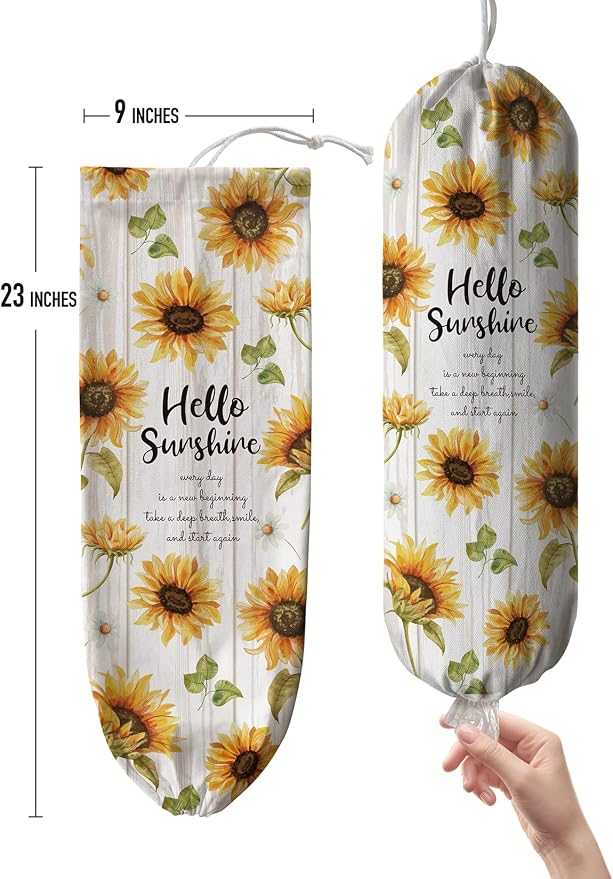 Hglian Sunflower Grocery Bag Holder,Cute Flower Plastic Bag Holder Organizer Storage for Kitchen