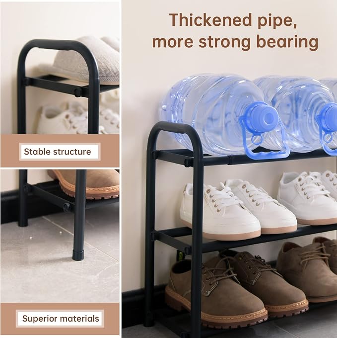 Gonfoam Shoe Rack for Closet, Expandable Shoe Organizer Storage Shelf, Adjustable Metal Free Standing Small Closet Shoe Rack for Entryway, Doorway (3-Tier Black)