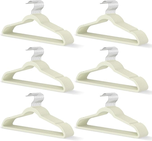 Ivory Velvet Hangers 60 Pack, Slim Space Saving Suit Hangers for Closet Organizer, Rotating Silver Hook, Non Slip Clothes Felt Hanger Heavy Duty for Coat,Shirt, Pants, Camisole, Dress