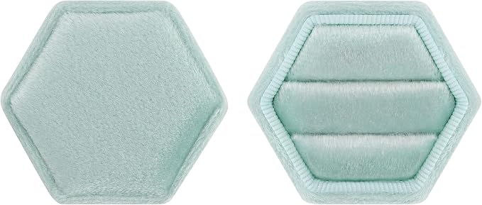 DesignSter Hexagon Velvet Ring Box - Premium Gorgeous Vintage Double Ring Display Holder with Detachable Lid for Proposal, Engagement, Wedding, Ceremony (Mint green)