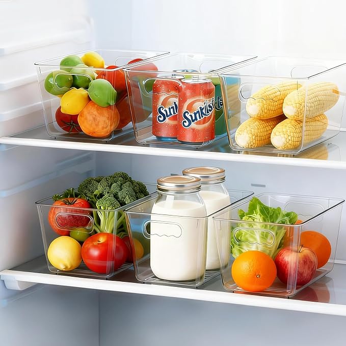 Clear Pantry Organizer Bins, Plastic Organizers & Storage Containers, Cabinet Organizer, Home Organization Must Haves for Kitchen, Laundry Room, Office, Closet & Freezer (4 Pack)