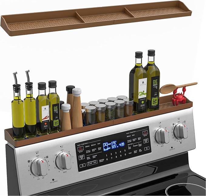 30 Inch Silicone Stove Top Shelf Magnetic for Kitchen, Strong Magnetic Heat Resistant Spice Rack Organizer for Over Stove Oven -(Bronze)
