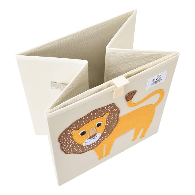 Foldable Animal Cube Storage Bins Fabric Toy Box/Chest/Organizer for Toddler/Kids Nursery, Playroom, 13 inch (Lion)