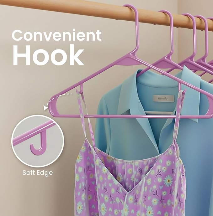 Utopia Home Plastic Hangers 50 Pack – Built-in Strap Hooks Pink | Space saving | Durable & strong | Closet organizer | Clothes hangers | Ideal for shirts, pants, skirts & coats