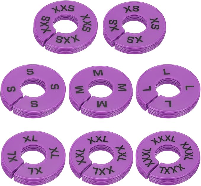 PATIKIL Clothes Dividers for Hanging Clothes, 40 Pack 8 Sizes Round Pre-written Clothing Rack Dividers Size Mark Label Sorting Separator for Closet, Lavender