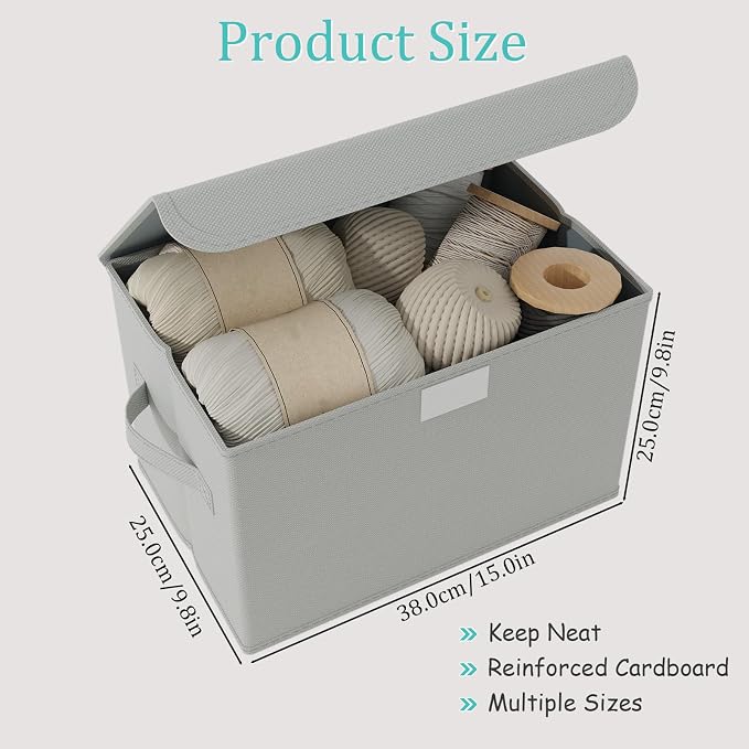 Storage Bins with Lids for Organizing, 4 Pack, Grey, 15x9.8x9.8 In | Closet Boxes with 2 Carrying Handles and Sturdy Heavy PP-board, Home Organizers Cubes for Clothes, Towels, Blanket