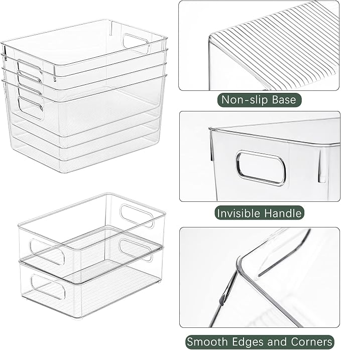 6 Pack Kitchen Organizers And Storage Clear Plastic Storage Bins Fridge And Pantry Organizers Food Cabinet Countertops Cupboard Bathroom Organizers