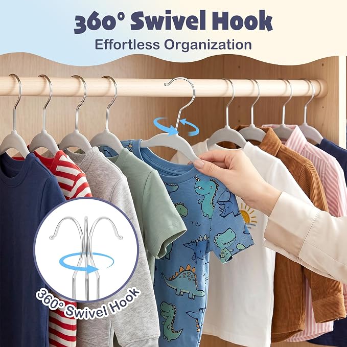 HOUSE DAY 11 Inch Velvet Baby Hangers 50 Pack Grey, Premium Kids Hangers for Children, Infant & Toddler Clothes, Durable Non Slip Small Baby Felt Hanger for Closet, Ideal for Everyday Use