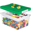 Plastic Storage Bins with Lids - 1 Set Stackable Arts Crafts Organizer Box with Removable Divided Tray &Compatible Building Baseplate,Toy Chest Containers for Bricks - (14.37"x9.64"x6.69")