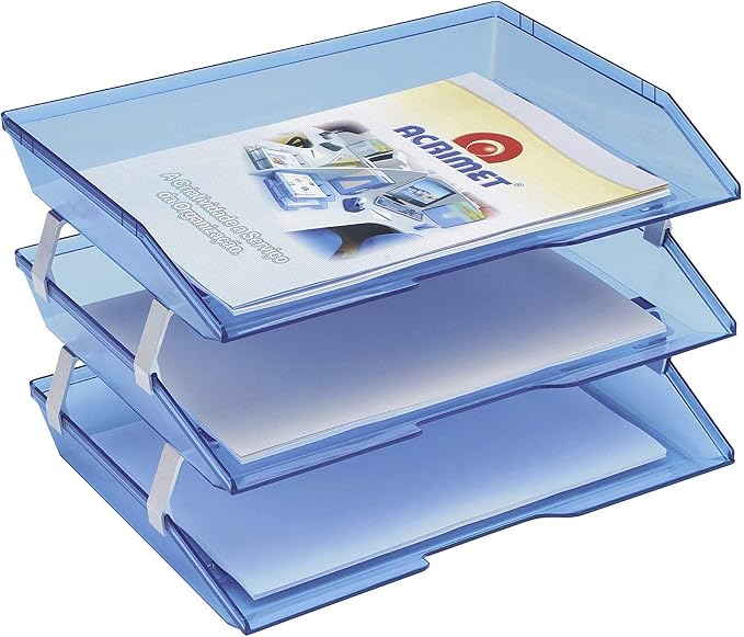 Acrimet Facility 3 Tier Letter Tray, Side Load, Letter Size/A4, Desktop File Organizer, Plastic (Clear Blue Color)