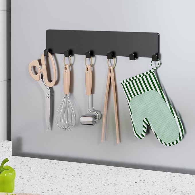 Mystozer 5 Pack Moveable Magnetic Spice Rack Organizer With 6 Hooks for Refrigerator, Metal Fridge Shelf Magnetic Basket for Fridge Kitchen Spice Organizer (Black)
