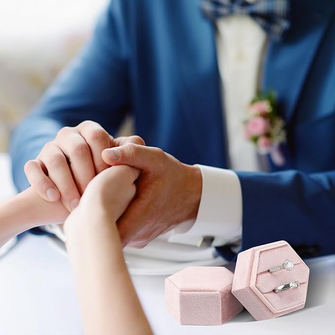 DesignSter Velvet Jewelry Ring Box,2 Slots Jewelry Ring Gift Box Vintage Ring Display Holder with Detachable Lid for Proposal, Engagement, Wedding, Ceremony(Peach pink)