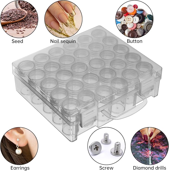 Bead Organizer, Bead Containers, 30 Grids Diamond Painting Storage Containers Clear Bead Organization Diamond Painting Accessories Small Storage Container for Beads Seeds Glitter Rhinestones (1 Pack)