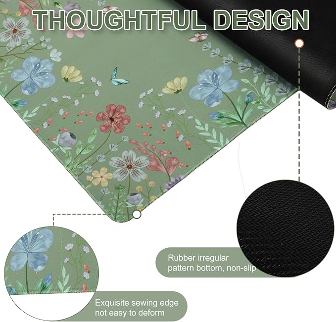 L-SPOUTTO Green Floral Desk Mat for Keyboard and Mouse,XXL Large Mouse Pad | Cute Non-Slip Keyboard Pad Waterproof Desktop Mat for Laptop Computer Work Game Home Office
