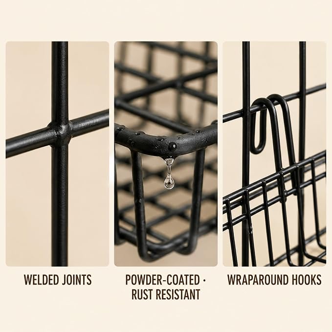 ANZOME Grid Wall Baskets, 2 Pack Black Hanging Wire Basket Shelves for Kitchen Pantry Wall Storage, Metal Mesh Organizer with Hooks for Fruits, Spices, Plants and Small Supplies